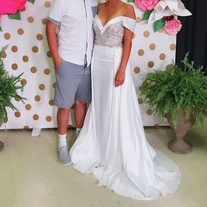 White Sequin Gown with Cape